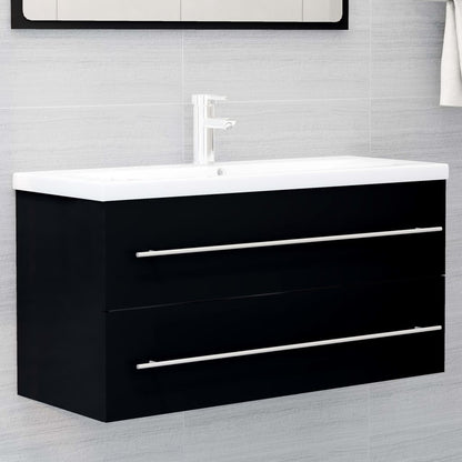 vidaXL Meuble sous-lavabo avec lavabo intégré Noir Bois d'ingénierie