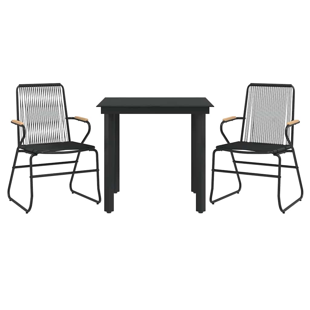 3-tlg. Garten-Essgruppe Schwarz PVC Rattan