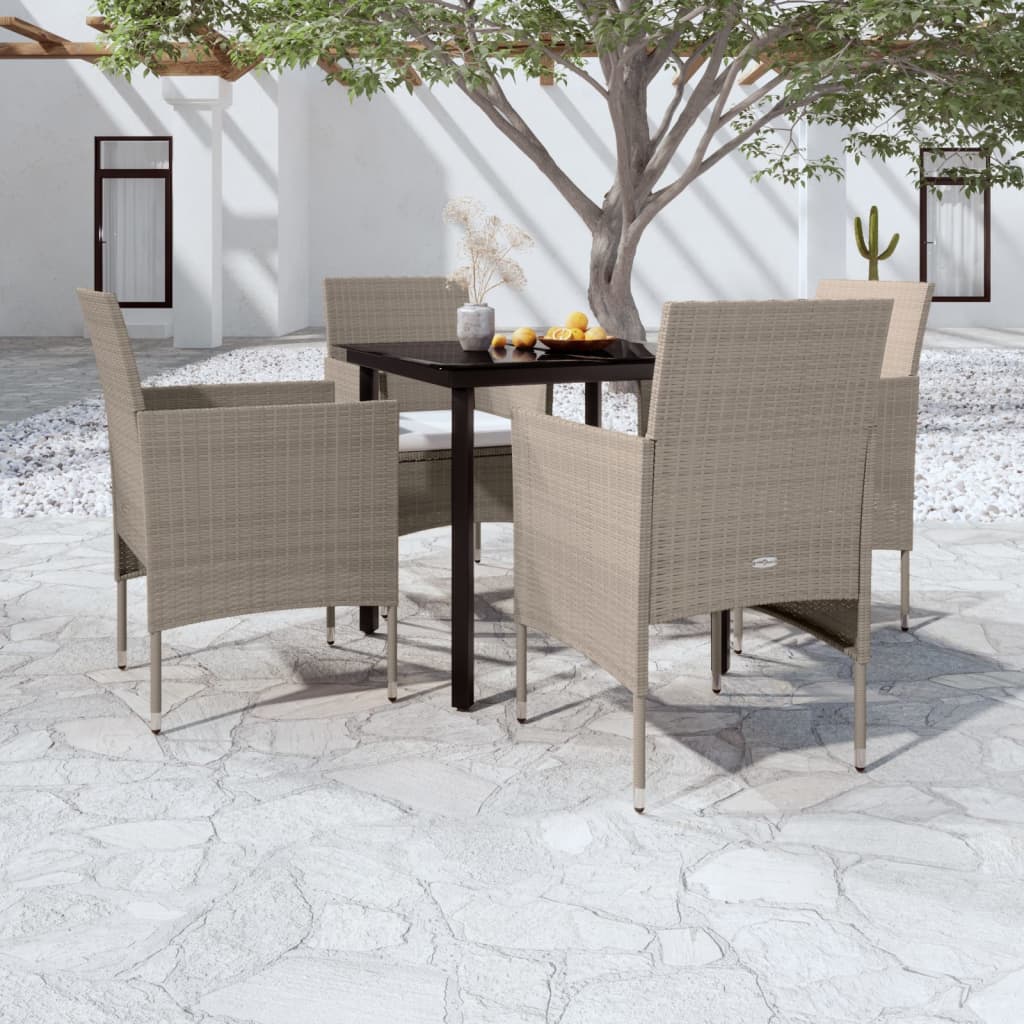 vidaXL Ensemble de salle à manger de jardin 5 pcs avec coussins beige et noir