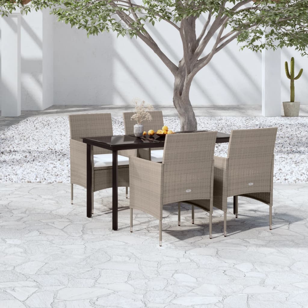 vidaXL 5-tlg. Garten-Essgruppe mit Kissen Beige und Schwarz