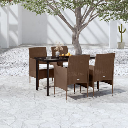 vidaXL 5-tlg. Garten-Essgruppe mit Kissen Braun und Schwarz