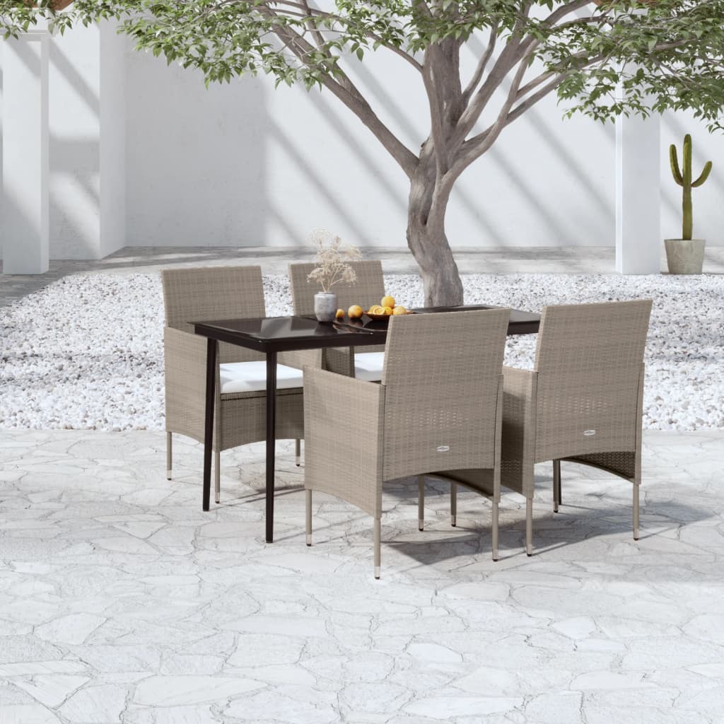 vidaXL 5-tlg. Garten-Essgruppe mit Kissen Beige und Schwarz
