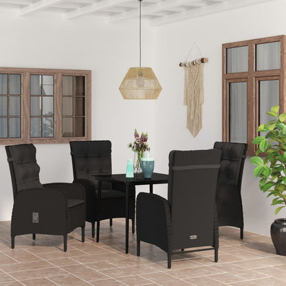 vidaXL 5-tlg. Garten-Essgruppe mit Kissen Schwarz