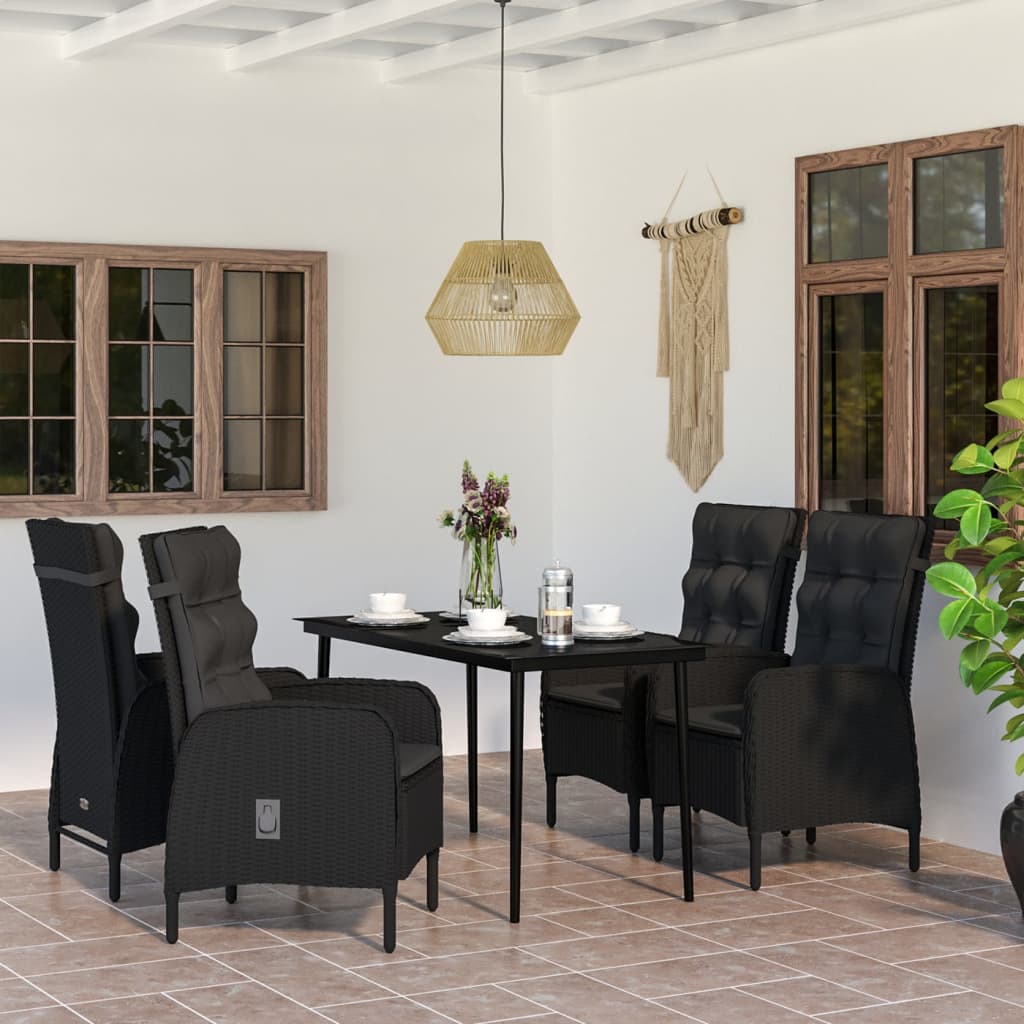 vidaXL 5-tlg. Garten-Essgruppe mit Kissen Schwarz