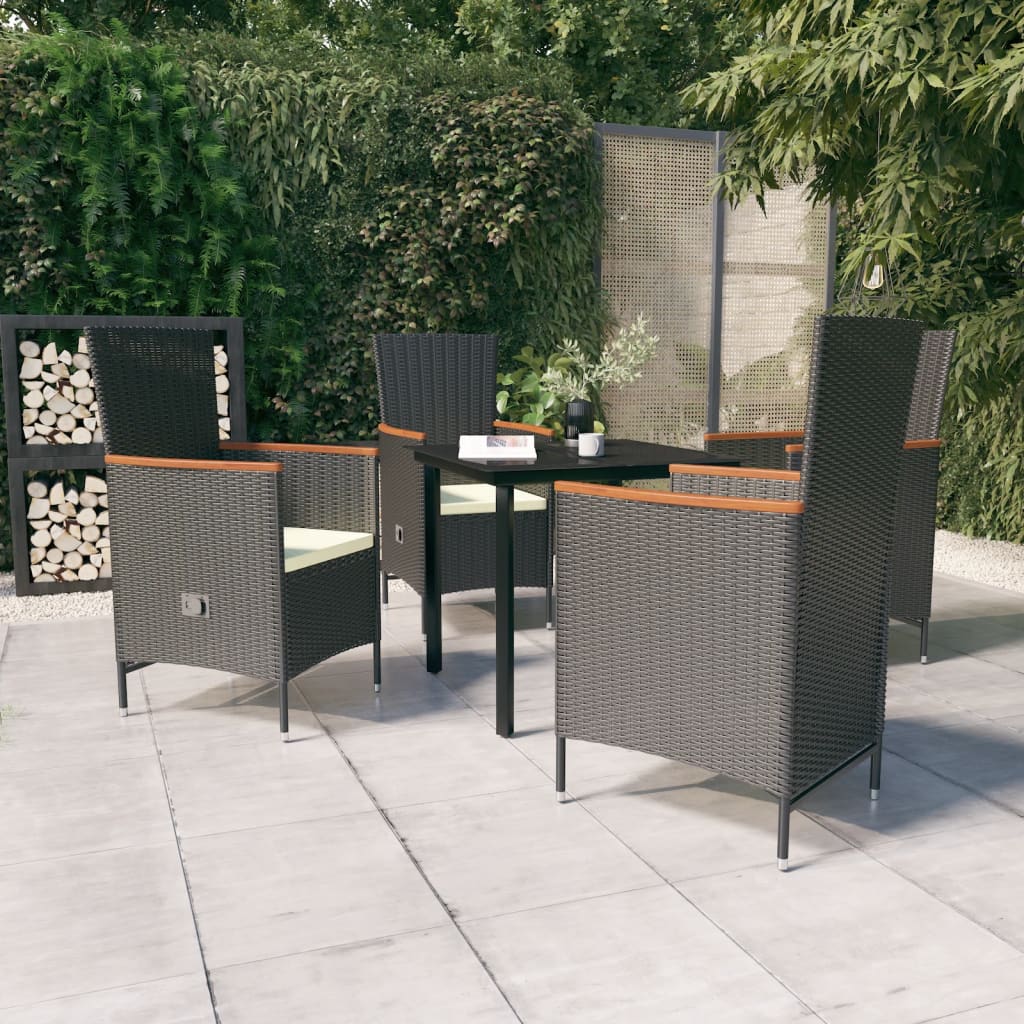 vidaXL 5-tlg. Garten-Essgruppe mit Kissen Schwarz