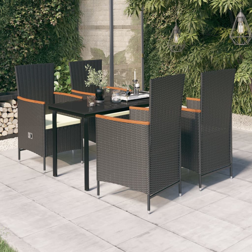 vidaXL 5-tlg. Garten-Essgruppe mit Kissen Schwarz