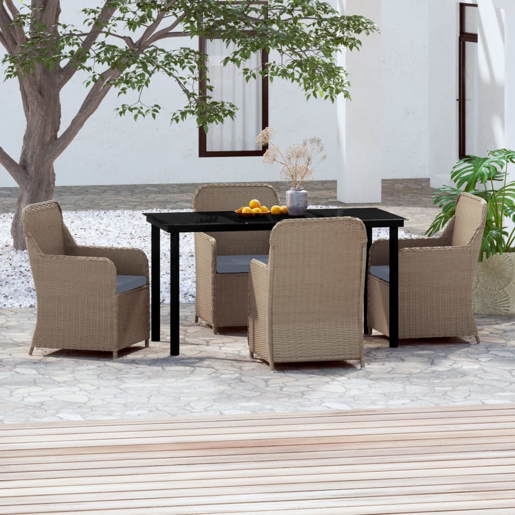 vidaXL 5-tlg. Garten-Essgruppe mit Kissen Braun