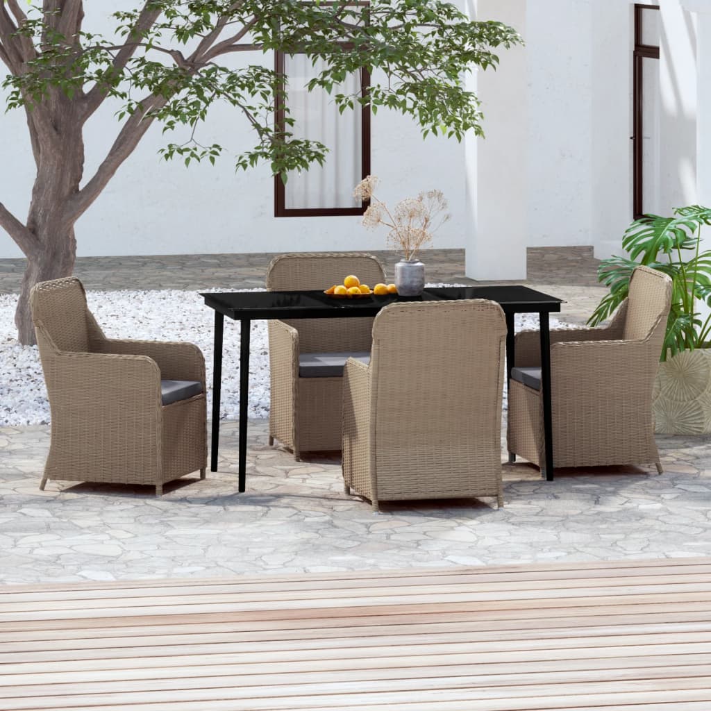 vidaXL 5-tlg. Garten-Essgruppe mit Kissen Braun