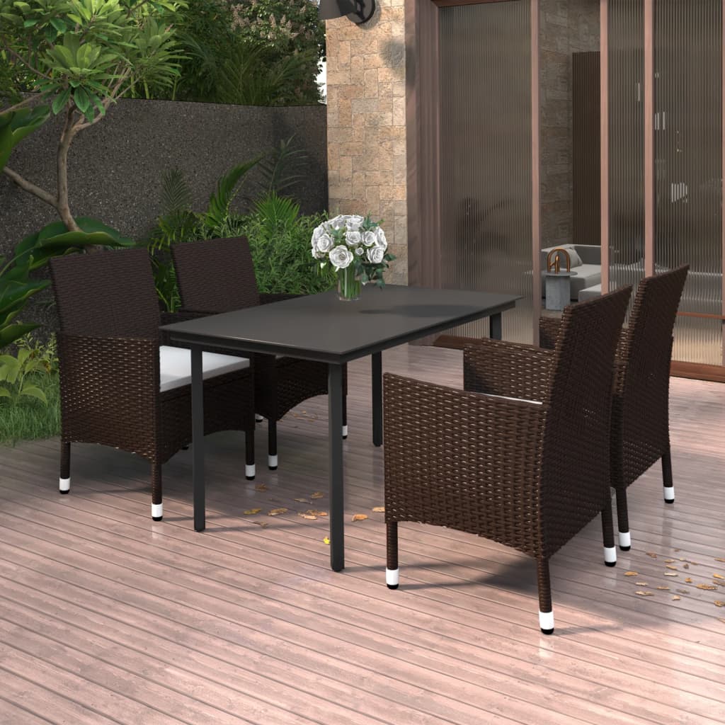 vidaXL 5-tlg. Garten-Essgruppe mit Auflagen Poly Rattan und Glas