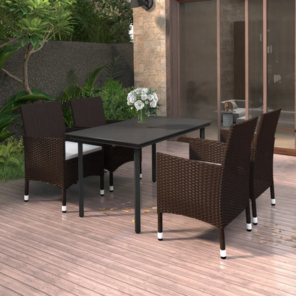 vidaXL 5-tlg. Garten-Essgruppe mit Auflagen Poly Rattan und Glas