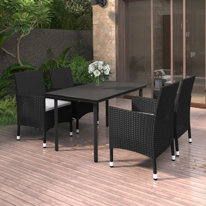 vidaXL 5-tlg. Garten-Essgruppe mit Auflagen Poly Rattan und Glas