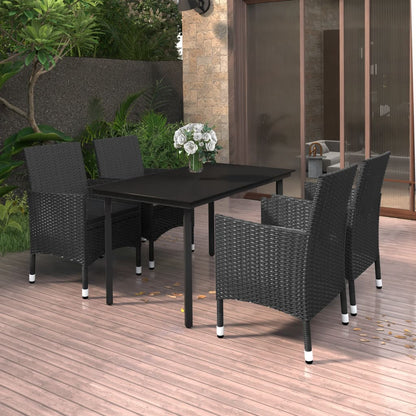 vidaXL 5-tlg. Garten-Essgruppe mit Auflagen Poly Rattan und Glas
