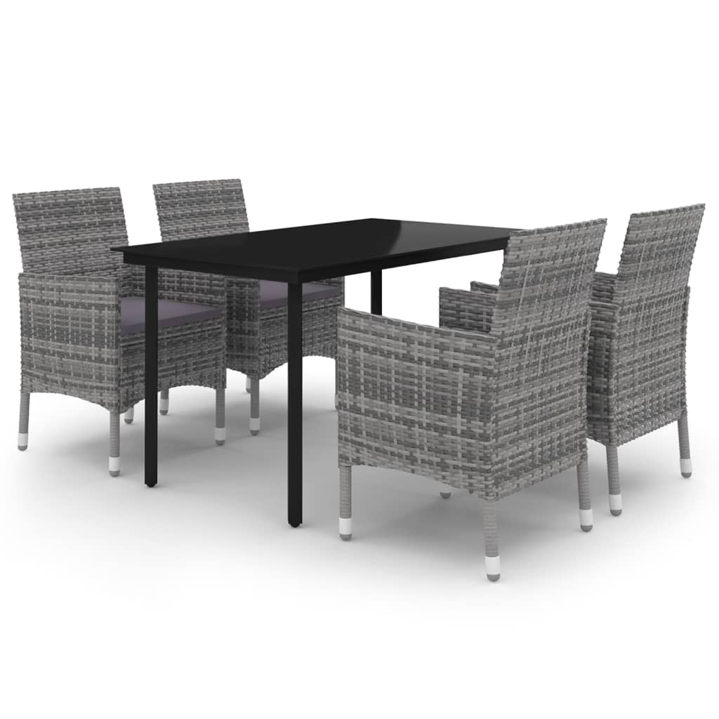 vidaXL 5-tlg. Garten-Essgruppe mit Auflagen Poly Rattan und Glas