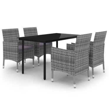vidaXL 5-tlg. Garten-Essgruppe mit Auflagen Poly Rattan und Glas