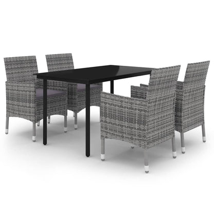 vidaXL 5-tlg. Garten-Essgruppe mit Auflagen Poly Rattan und Glas