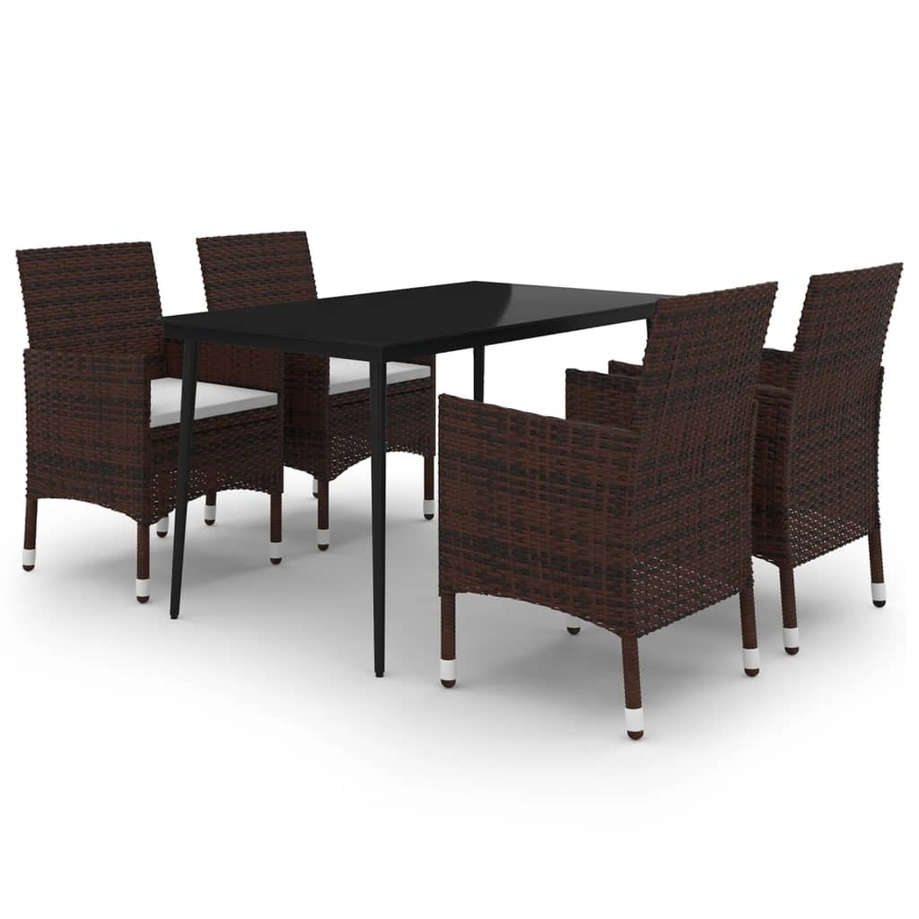 vidaXL Ensemble repas de jardin 5 pcs avec coussins résine tressée et verre