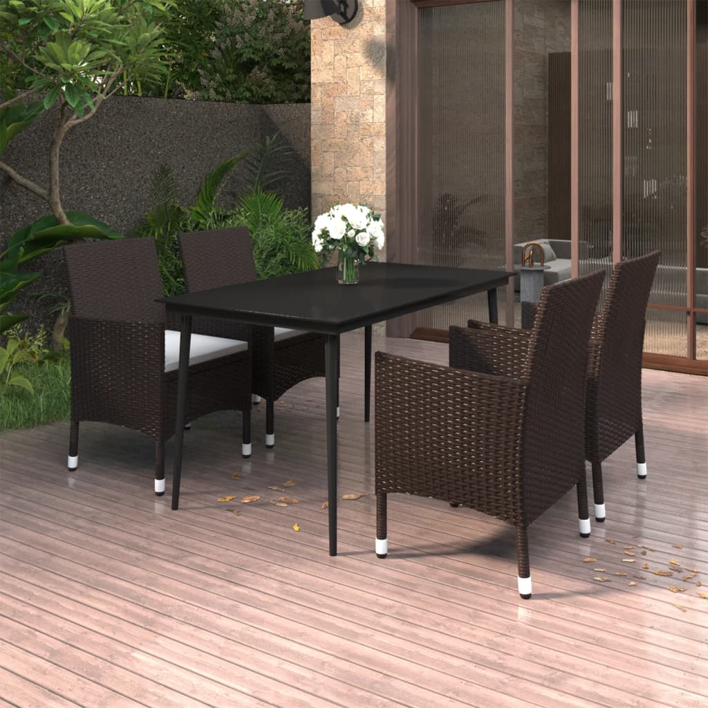 vidaXL Ensemble repas de jardin 5 pcs avec coussins résine tressée et verre