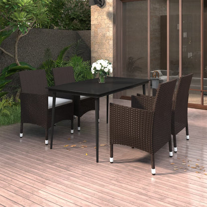 vidaXL Ensemble repas de jardin 5 pcs avec coussins résine tressée et verre