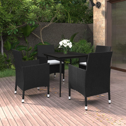 vidaXL Ensemble repas de jardin 5 pcs avec coussins résine tressée et verre