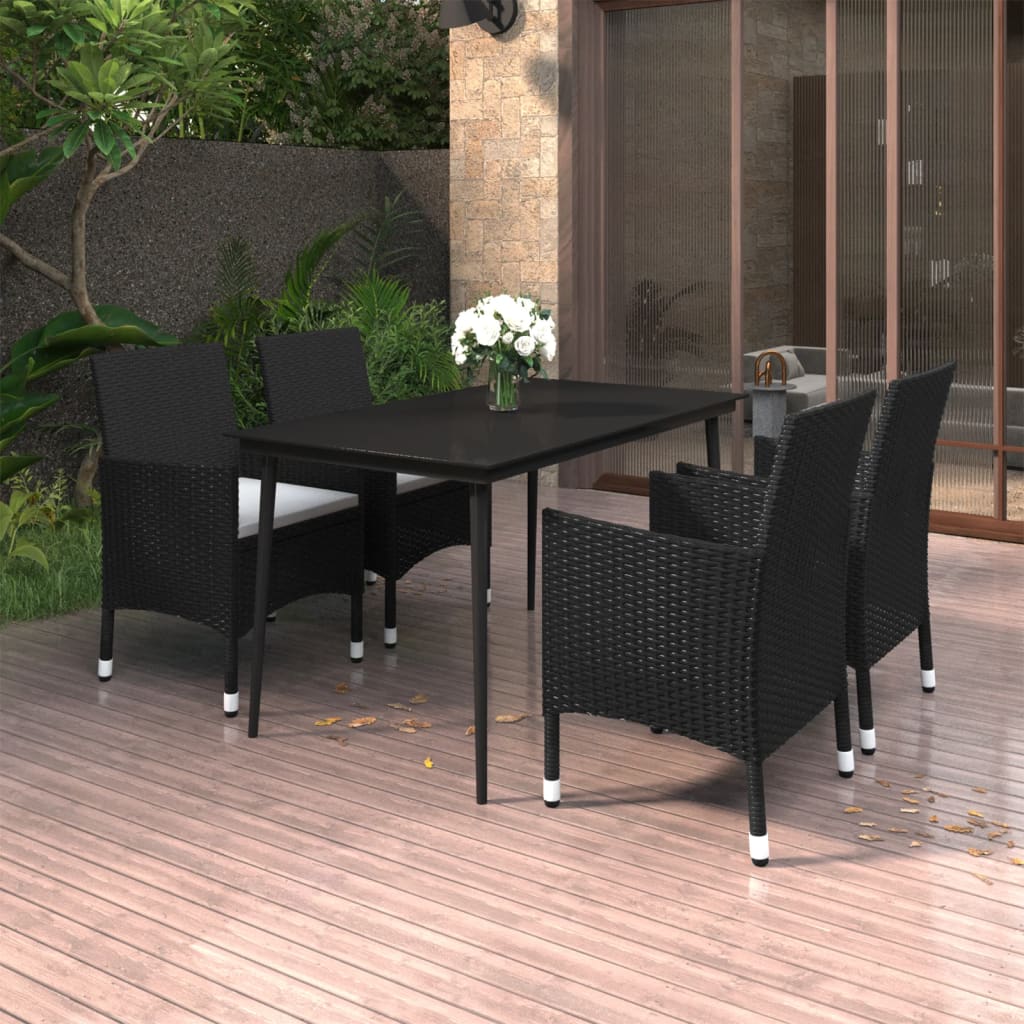 vidaXL Ensemble repas de jardin 5 pcs avec coussins résine tressée et verre