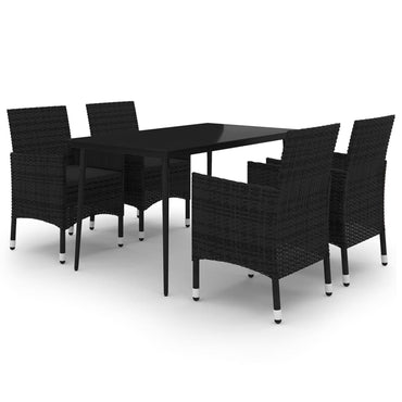 vidaXL 5-tlg. Garten-Essgruppe mit Auflagen Poly Rattan und Glas