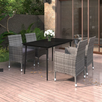 vidaXL 5-tlg. Garten-Essgruppe mit Auflagen Poly Rattan und Glas