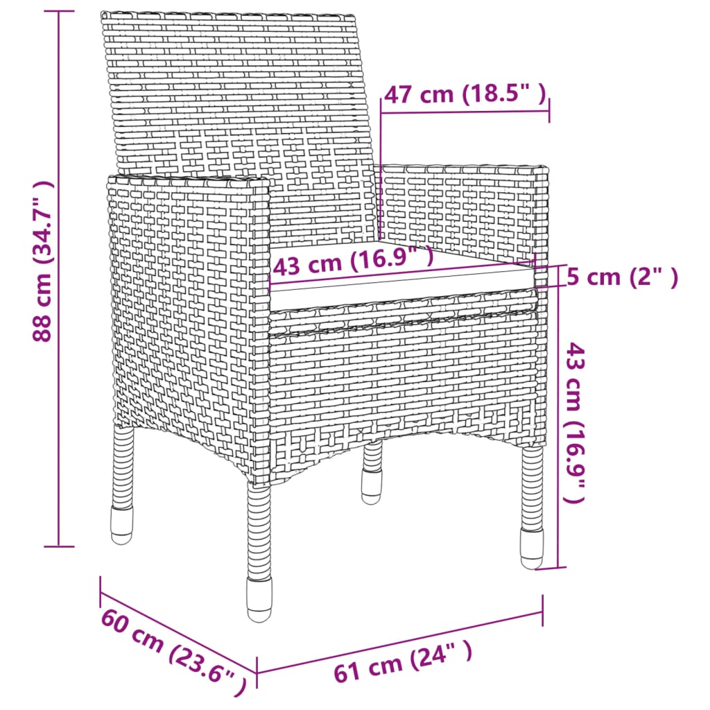 vidaXL 5-tlg. Garten-Essgruppe mit Kissen Poly Rattan und Glas