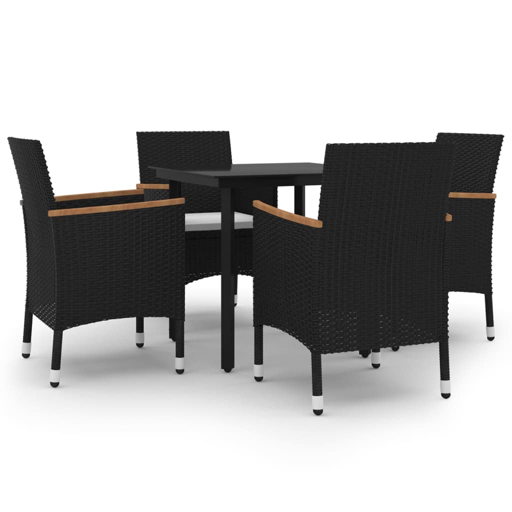 vidaXL 5-tlg. Garten-Essgruppe mit Auflagen Poly Rattan und Glas