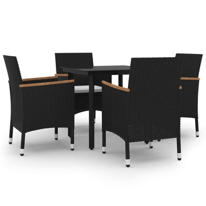 vidaXL 5-tlg. Garten-Essgruppe mit Auflagen Poly Rattan und Glas