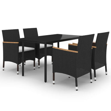 vidaXL 5-tlg. Garten-Essgruppe mit Auflagen Poly Rattan und Glas