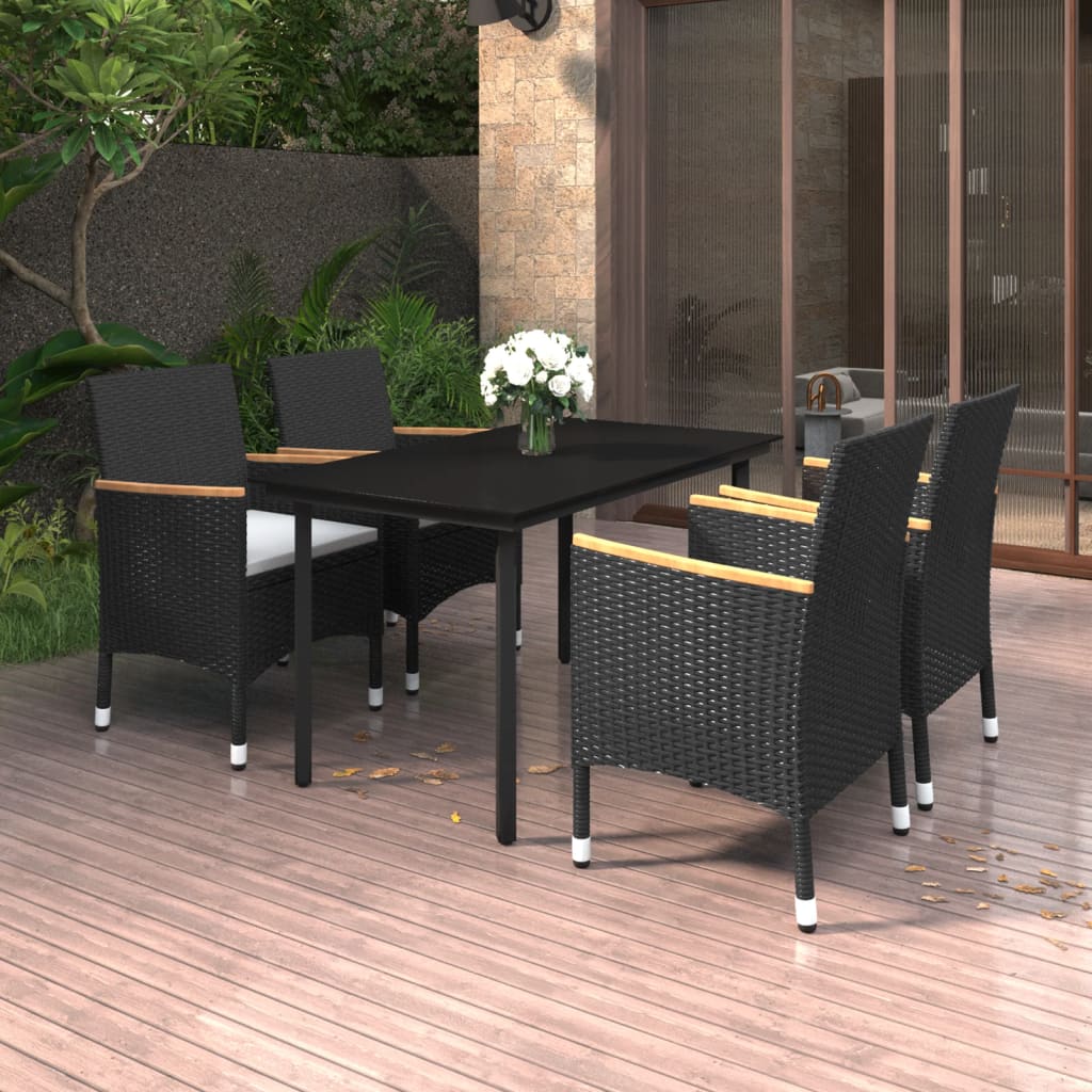 vidaXL 5-tlg. Garten-Essgruppe mit Auflagen Poly Rattan und Glas