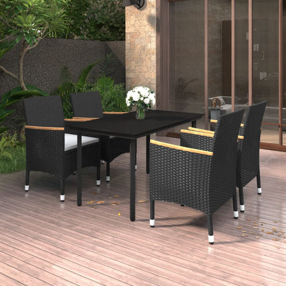 vidaXL 5-tlg. Garten-Essgruppe mit Auflagen Poly Rattan und Glas