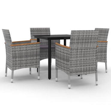 vidaXL 5-tlg. Garten-Essgruppe mit Auflagen Poly Rattan und Glas