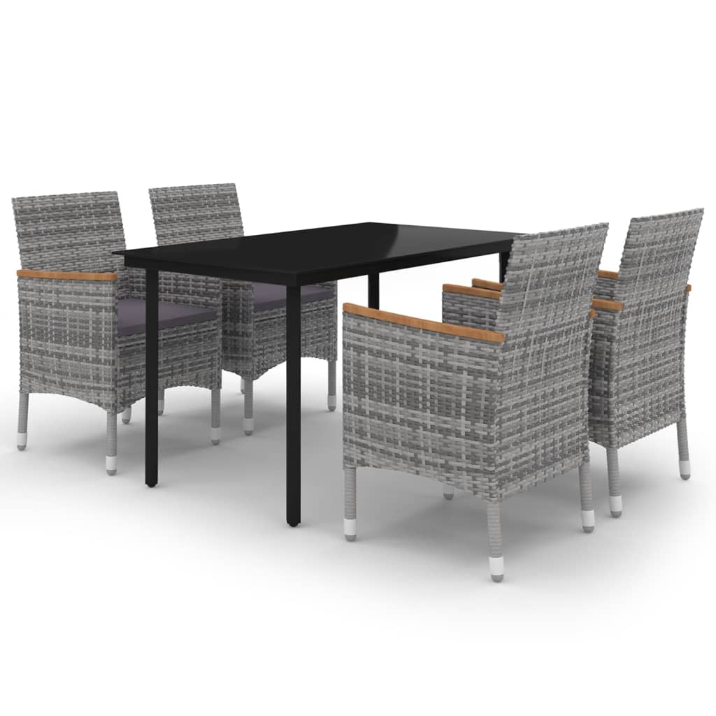 vidaXL 5-tlg. Garten-Essgruppe mit Auflagen Poly Rattan und Glas