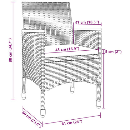 vidaXL 5-tlg. Garten-Essgruppe mit Auflagen Poly Rattan und Glas