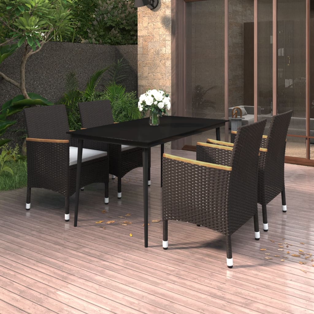 vidaXL 5-tlg. Garten-Essgruppe mit Auflagen Poly Rattan und Glas