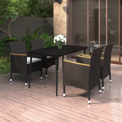 vidaXL 5-tlg. Garten-Essgruppe mit Auflagen Poly Rattan und Glas
