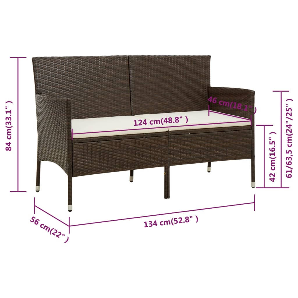 vidaXL Canapé de jardin 3 places avec coussins marron résine tressée