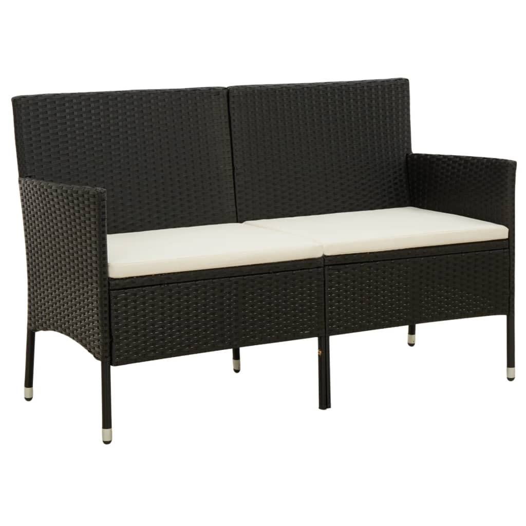 vidaXL Gartensofa 3-Sitzer mit Kissen Schwarz Poly Rattan