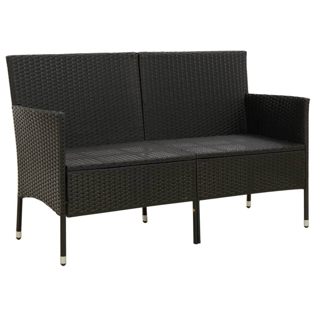 vidaXL Gartensofa 3-Sitzer mit Kissen Schwarz Poly Rattan