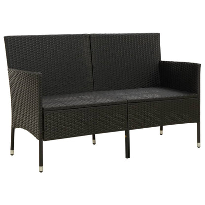 vidaXL Gartensofa 3-Sitzer mit Kissen Schwarz Poly Rattan