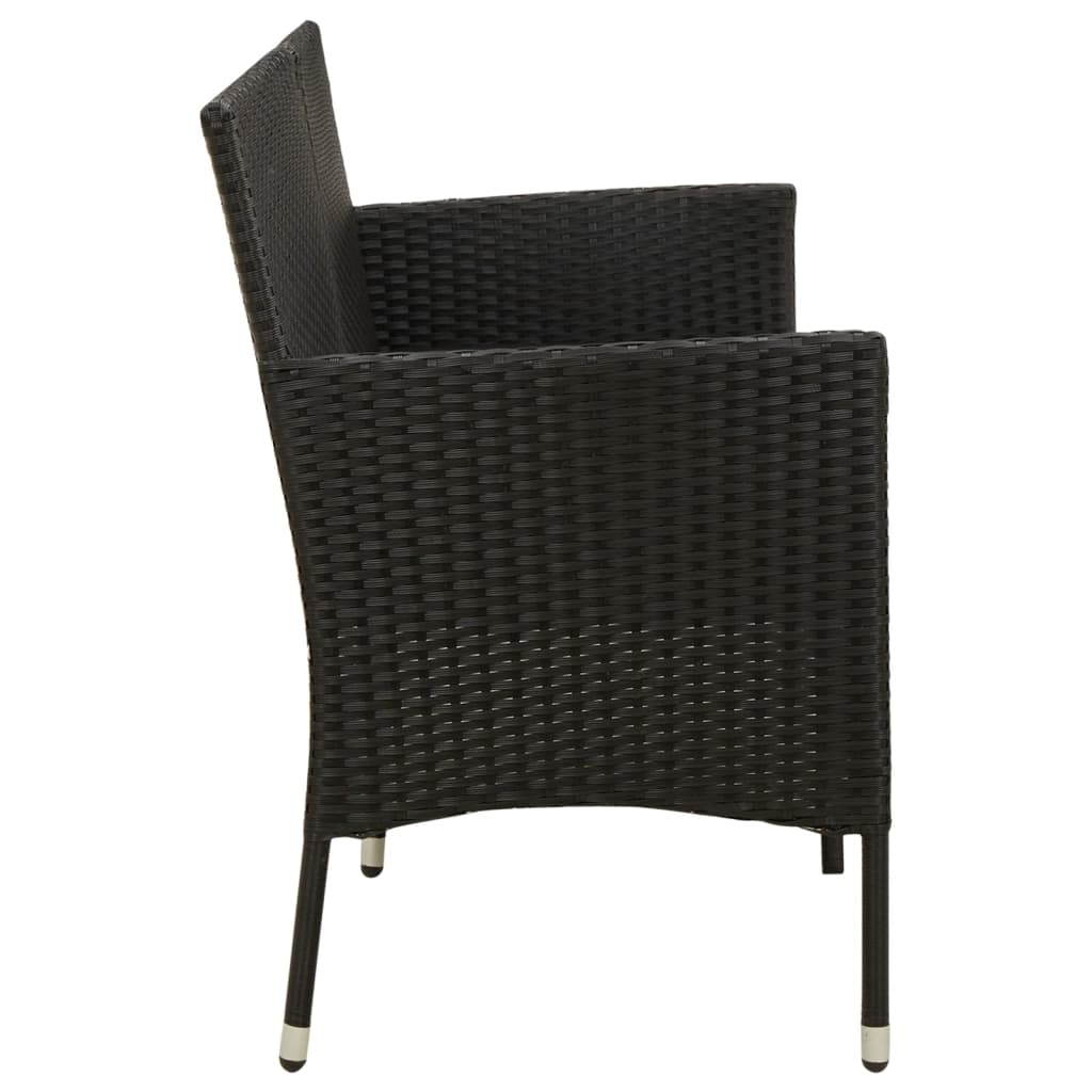 vidaXL Gartensofa 3-Sitzer mit Kissen Schwarz Poly Rattan