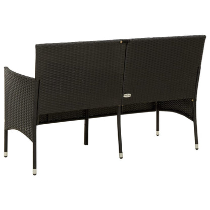 vidaXL Gartensofa 3-Sitzer mit Kissen Schwarz Poly Rattan