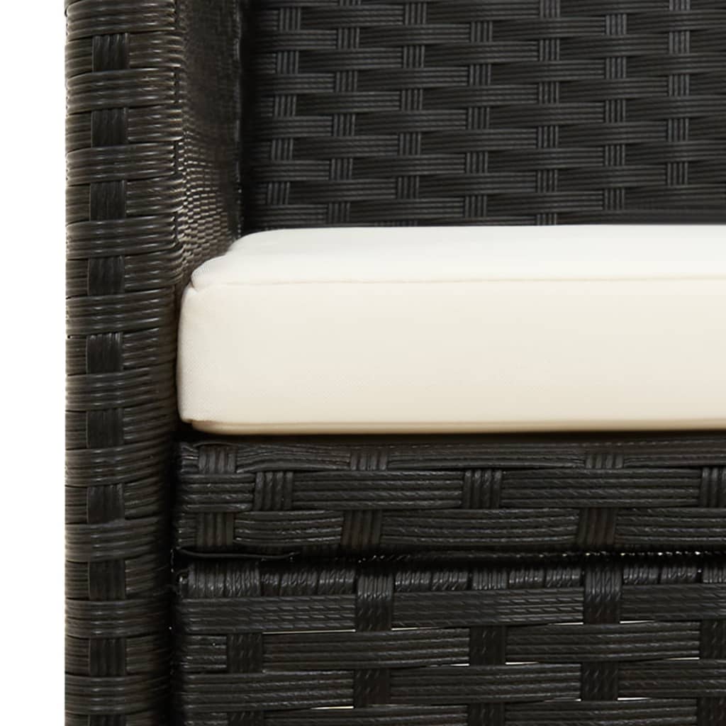 vidaXL Gartensofa 3-Sitzer mit Kissen Schwarz Poly Rattan
