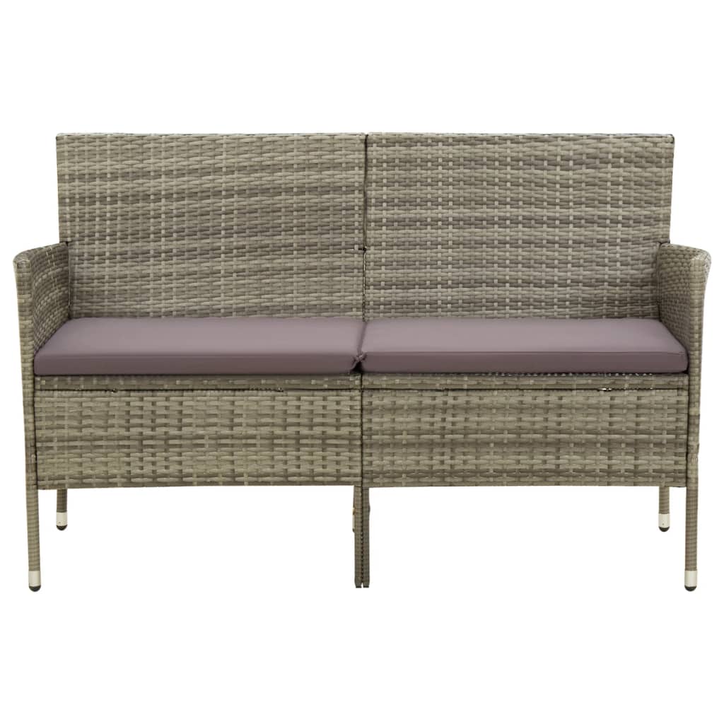 vidaXL Gartensofa 3-Sitzer mit Kissen Grau Poly Rattan