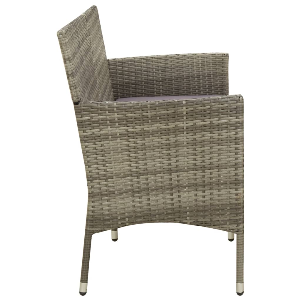 vidaXL Gartensofa 3-Sitzer mit Kissen Grau Poly Rattan
