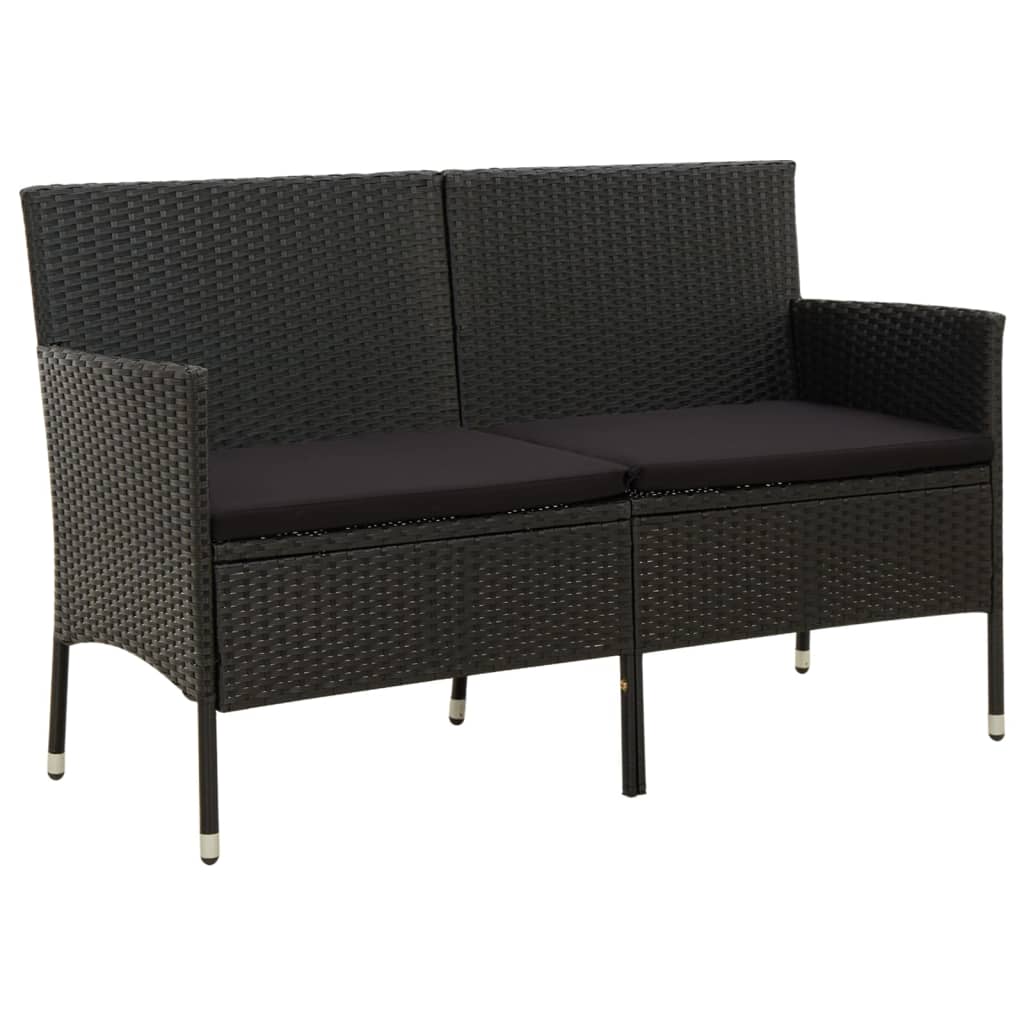 vidaXL Canapé de jardin 3 places avec coussins Noir Résine tressée