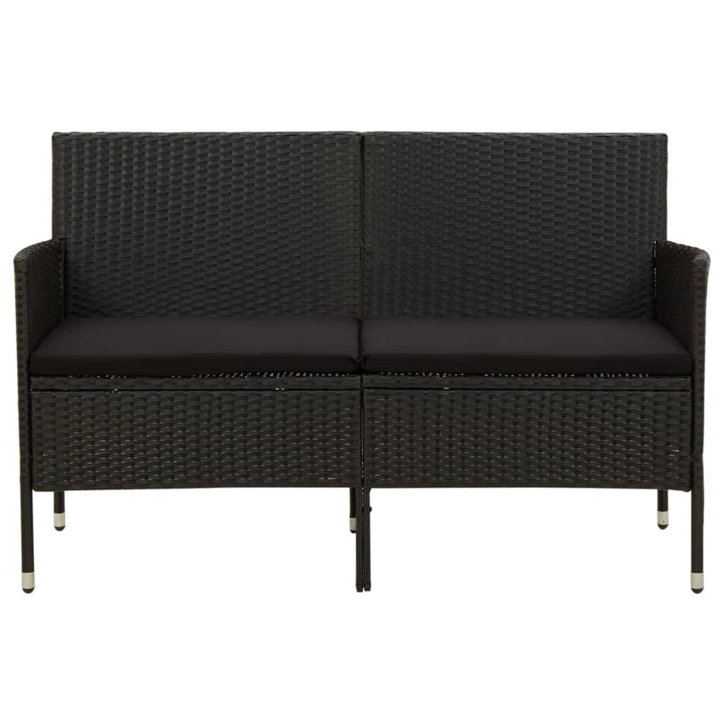 vidaXL Canapé de jardin 3 places avec coussins Noir Résine tressée