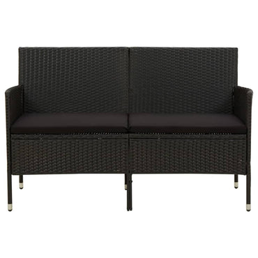 vidaXL Gartensofa 3-Sitzer mit Kissen Schwarz Poly Rattan