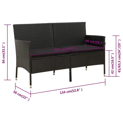 vidaXL Canapé de jardin 3 places avec coussins Noir Résine tressée